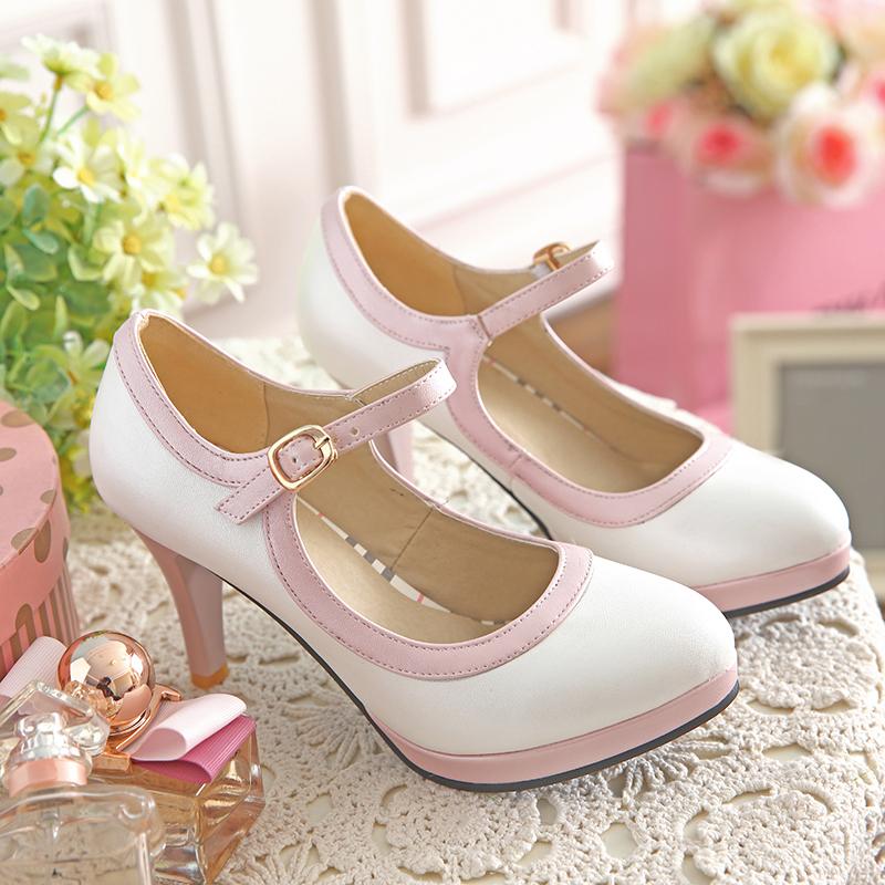 Chaussures simples à talons hauts pour femmes, chaussures de printemps et d'automne à plateforme imperméable à talons épais, grande taille, chaussures basses à bouche peu profonde