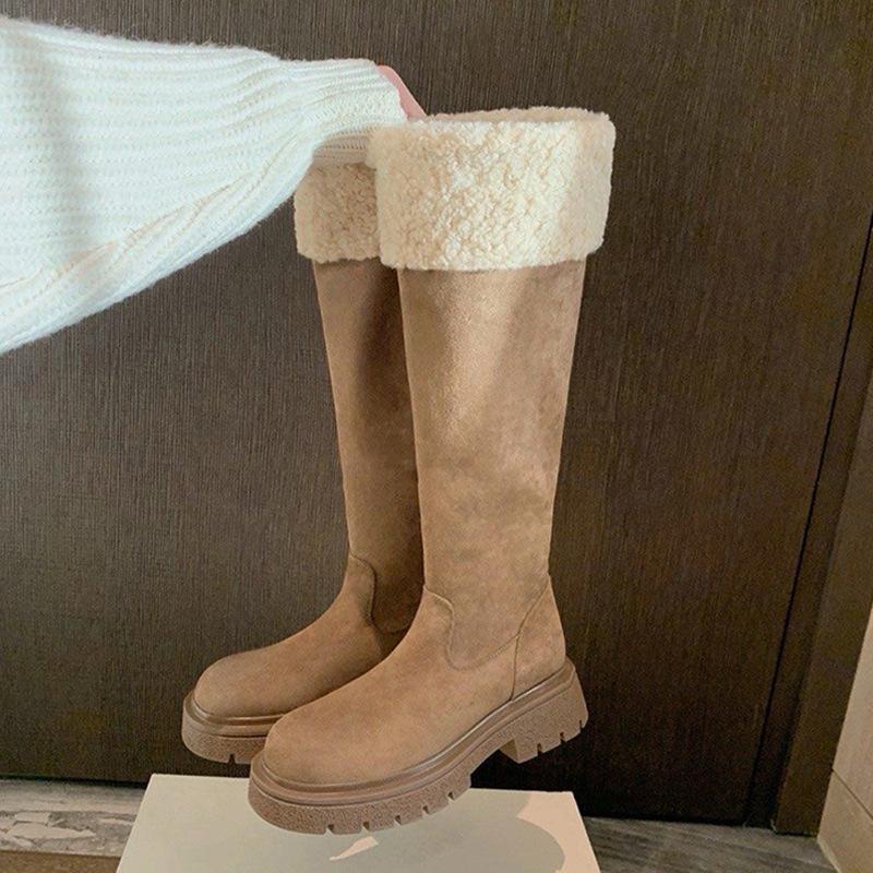 Women's fur one thick bottom heightening winter lightweight padded warm snow boots non-slip wear casual sneakers long cotton boots