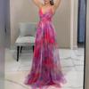2026 Spring Women's Colorblock Print V-Neck Spaghetti Strap Long Dress
