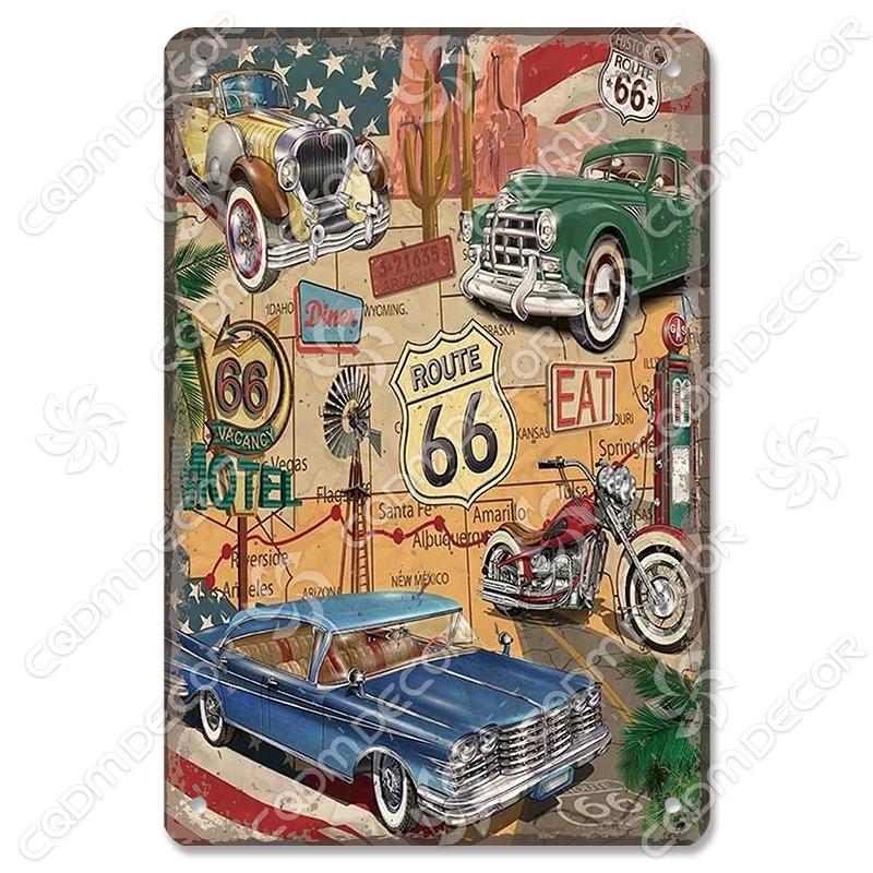 Alte Route 66 Blechschilder Get Your Kicks on US 66 Metallposter Vintage Wandkunst Dekoration für Garage Club Wohnzimmer Zuhause