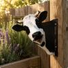 Peeking Cow Sign Flat Cutout Fence Hanger BlackandBlackandWhite Dwelling Decoration for Yard,