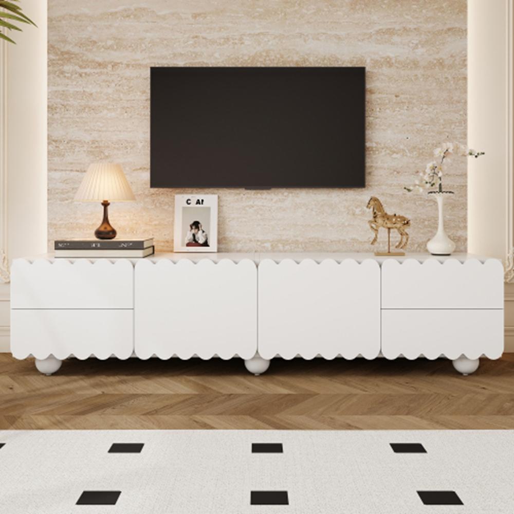 Modern white TV cabinet, TV stand, low TV stand. Unique design. 175 x 38 x 37 cm (L x W x H)