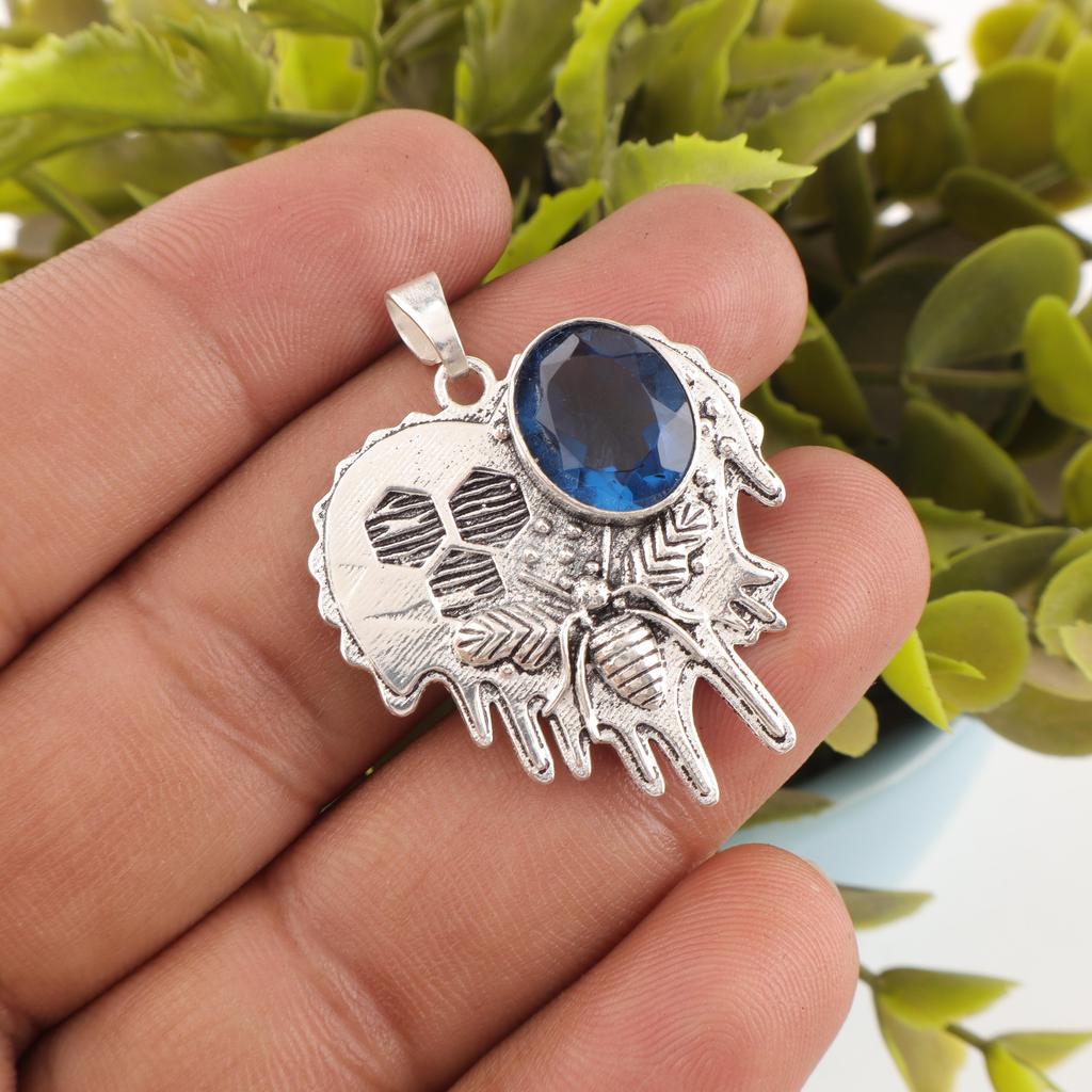 London Blue Topaz 925 Sterling Silver Jewelry, Handmade Gorgeous Silver Pendant, Topaz Gemstone Jewelry For Love