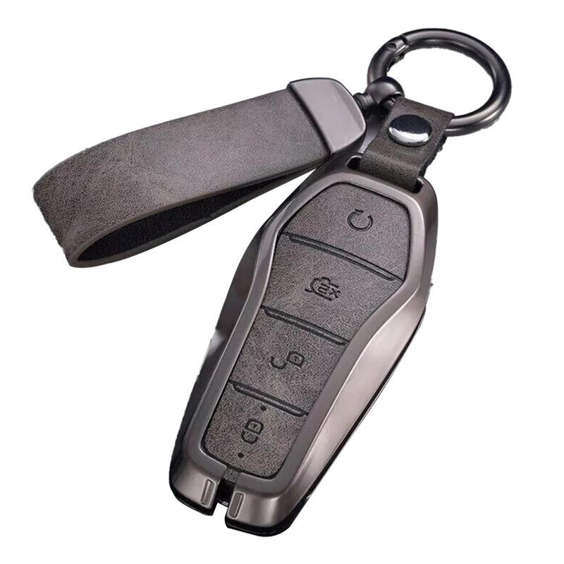 Car Key Case Cover with Zinc Alloy and Leather for BYD Song Qin Han EV and For Tang DM Provides Longevity and Protection
