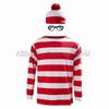 Adult Red & White Striped Cosplay Outfit with Glasses and Hat for Christmas