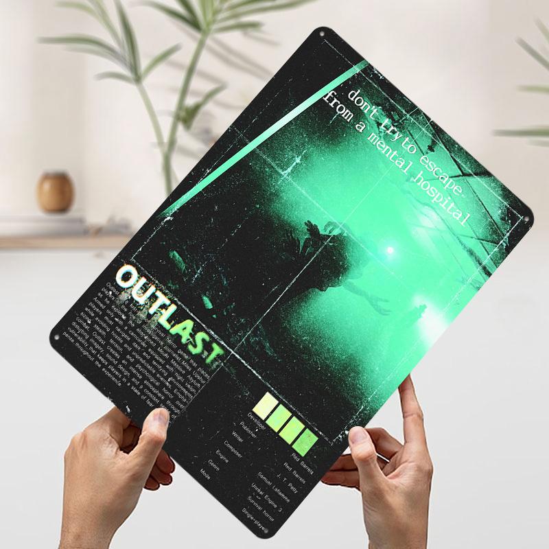 Outlast Game Metal Poster Customized Wall Art Retro Vintage Tinplate Signs for Decoration Living Room Decor Men Bar Accessories
