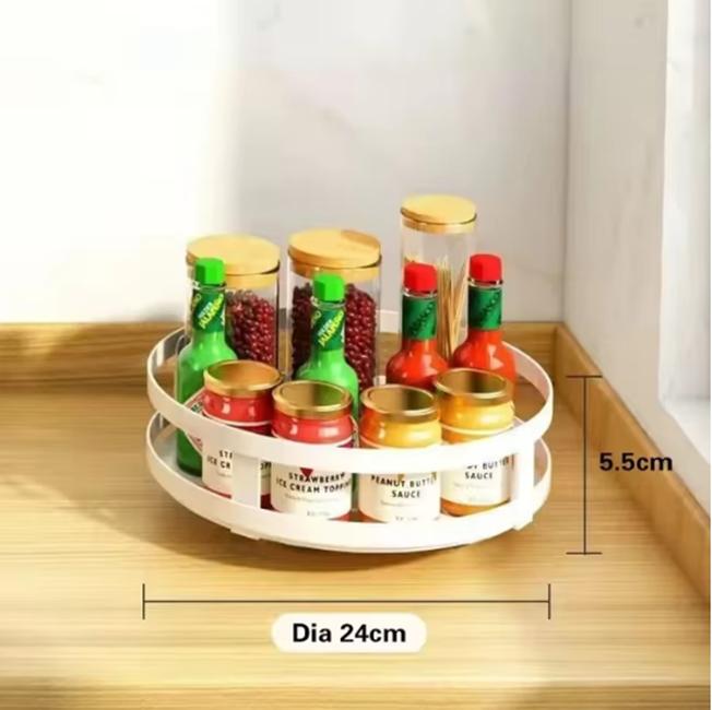 360°Rotating Kitchen Spice Rack Round Storage Container Non-Skid 2 Tier Turntable Organizer Storage Tray Cosmetics Organizer