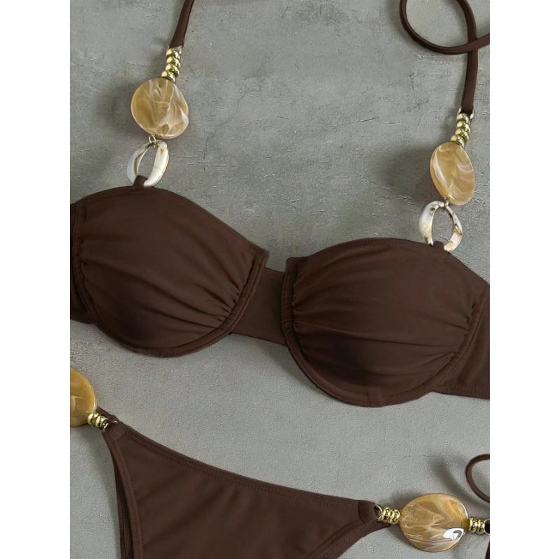 Damen S Sexy Neckholder Rückenfrei Unifarben Bikini-Set
