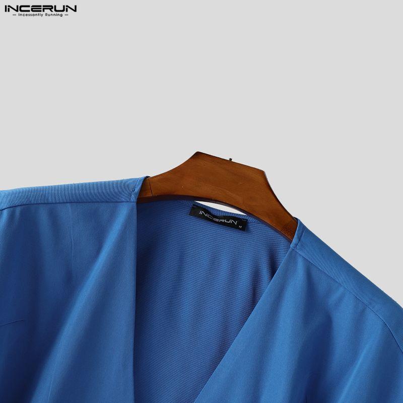 INCERUN Men Sleeveless Lapel Button Up Belt Ruffled Loose Casual Long Waistcoats