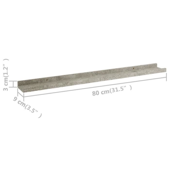 VidaXL Étagères murales 4 pcs Gris béton 80x9x3 cm