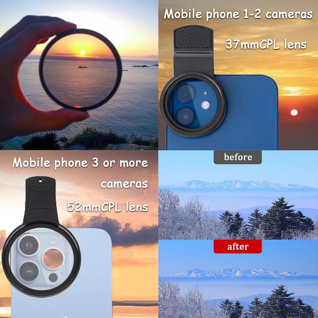 37mm CPL Polarized Phone Lens, Universal Phone Camera Polarizer Filter Clip On CPL Phone Polarizer Lens, Polarized Lens for Phone Compatible with