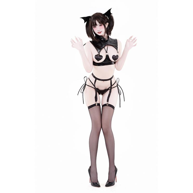 Erotic Sexy Five-pointed Star Lingerie Little Demon Bat Cosplay Costume PU Leather Bikini Girl Halloween Party Seductive Attire