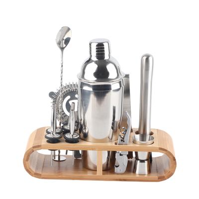 11 Pcs Set Stainless Steel Cocktail Shaker Mixer Drink Bartender Martini Tools Bar Kit with Wood