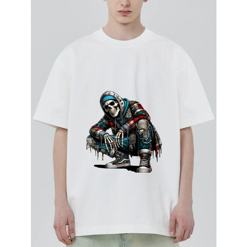 Black T Shirt with Skeleton Hip Hop Dance Design for Casual Wear