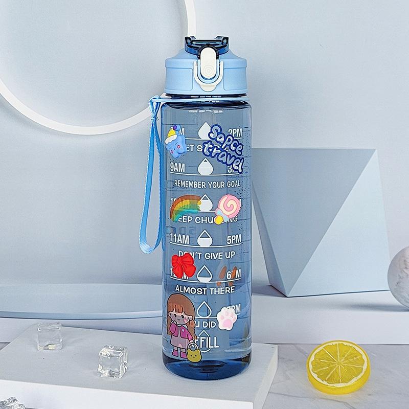 900Ml Sports Bottle With Time Scale Outdoor Gradient Solid Color Sports Bottle Portable Fitness Motivational Straw Mug Bpa Free