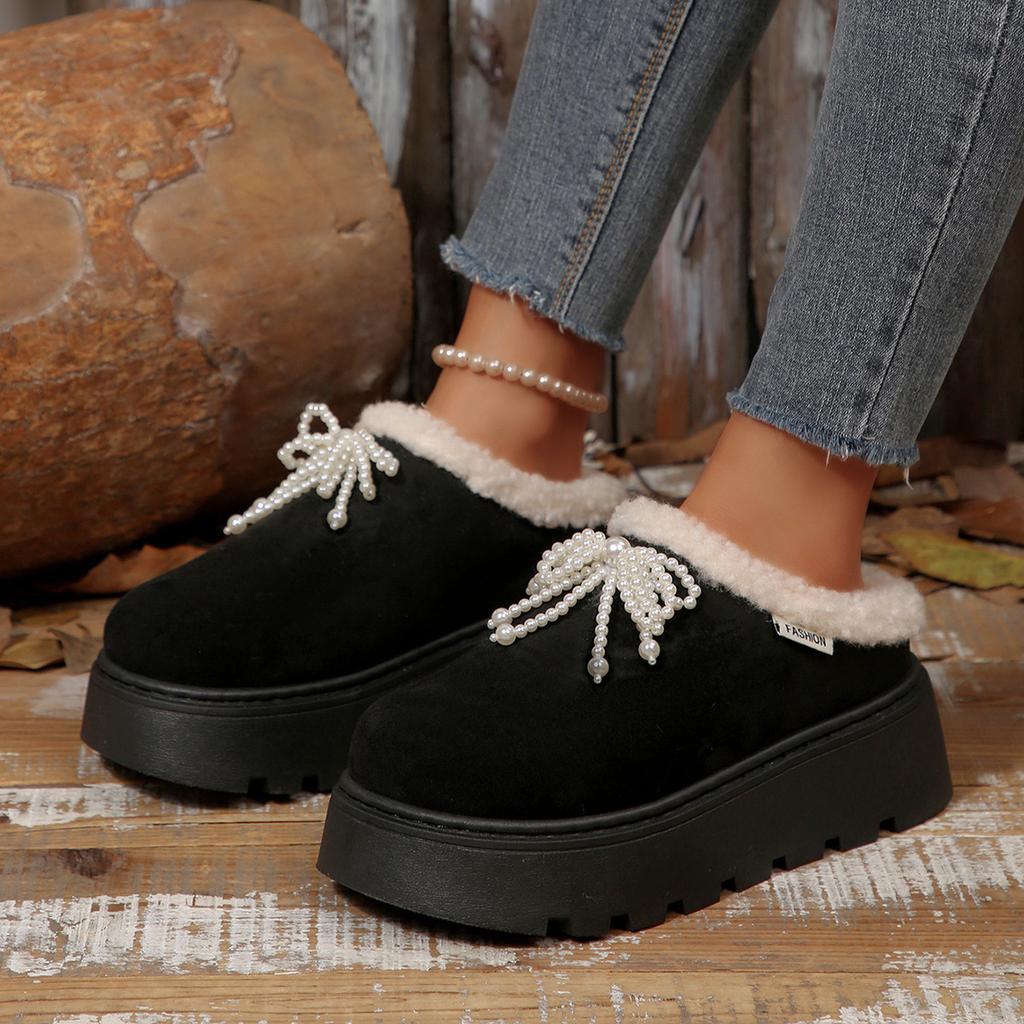 Shorty platform Birkenstock cotton shoes autumn and winter new warm non-slip retro lace-up velvet casual