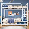 Cama de Hierro, Litera, Adecuada para Niños y Adolescentes, con Cama Extraíble, Cuatro Barandillas Laterales en la Cama Superior, Hierro, Blanco, 90x200cm y 90x190cm