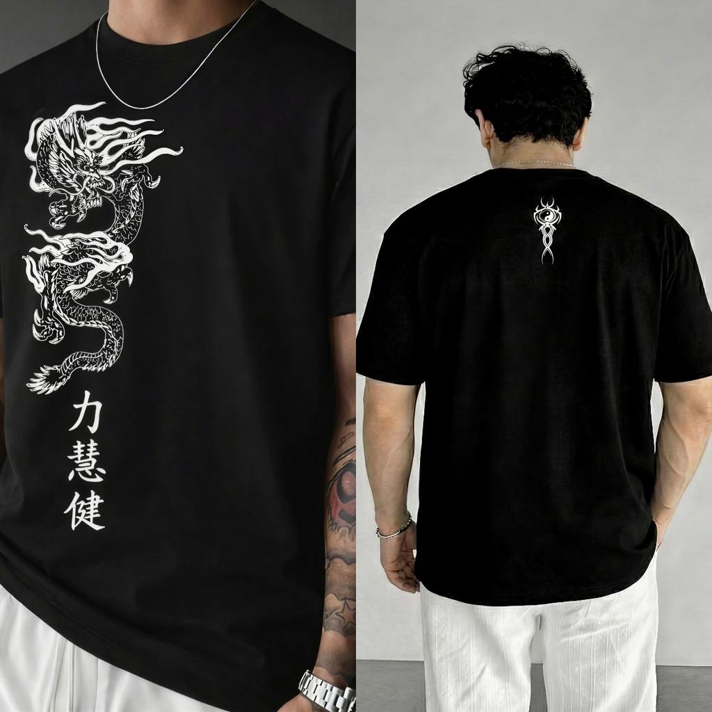 Drachenmuster Bedrucktes T-Shirt Damen Herren Baumwolle Oversized Y2k T-Shirt Hohe Qualität Streetwear Harajuku Männliche Weibliche Kleidung
