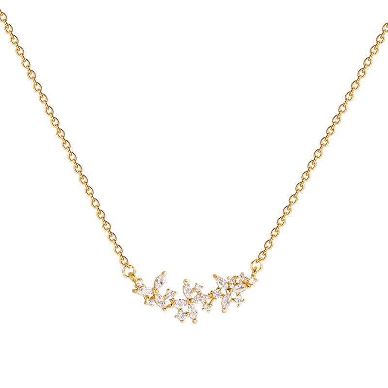 Exquisite Luxury Zircon Crystal Flower Gold Color Stainless Steel Pendant Necklace for Women Trendy Valentine's Day Gift Jewelry