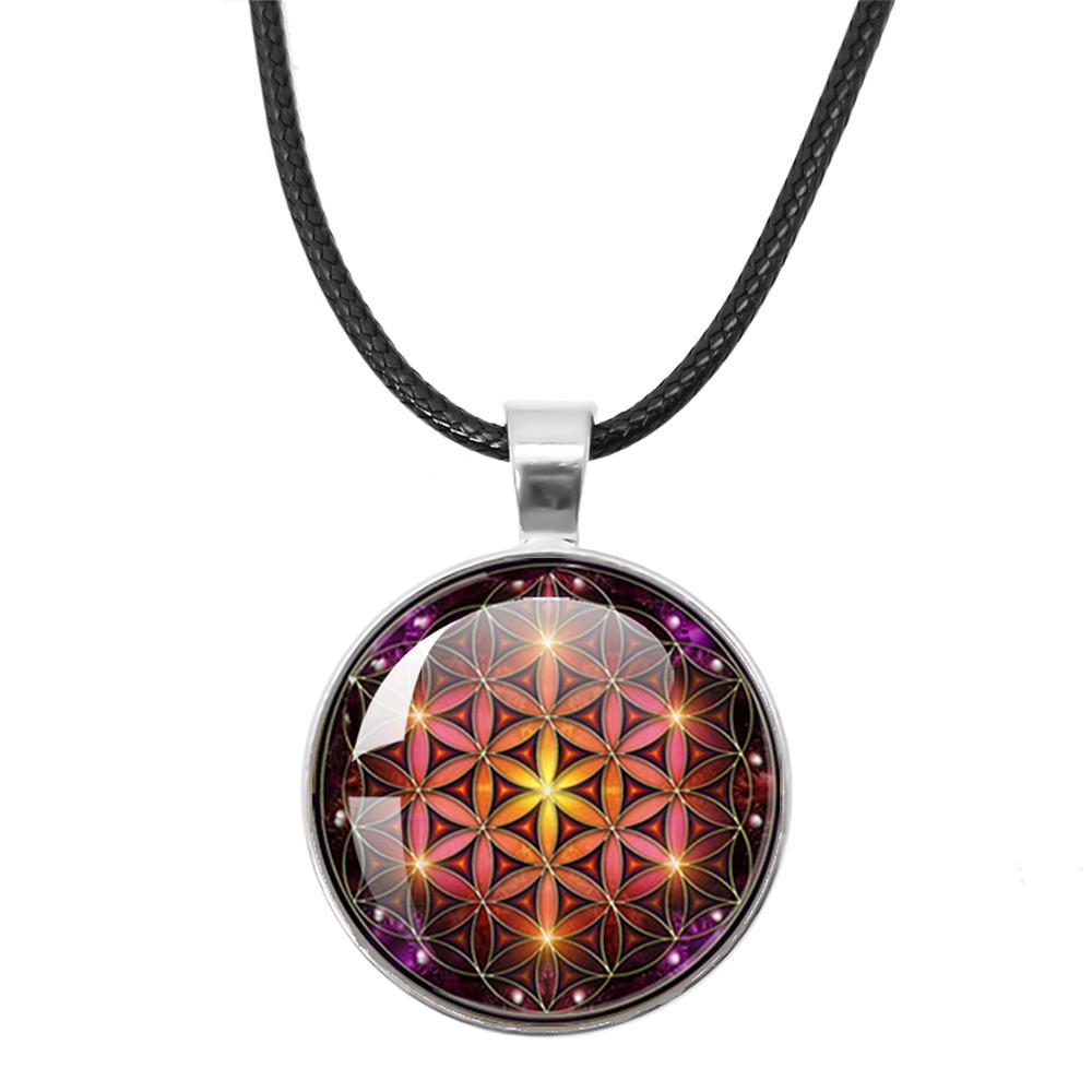 New Necklace Mandala Art Picture Rope Chain Glass Pendant Necklaces Sacred Geometry Yoga Om Fashion Jewelry Gift