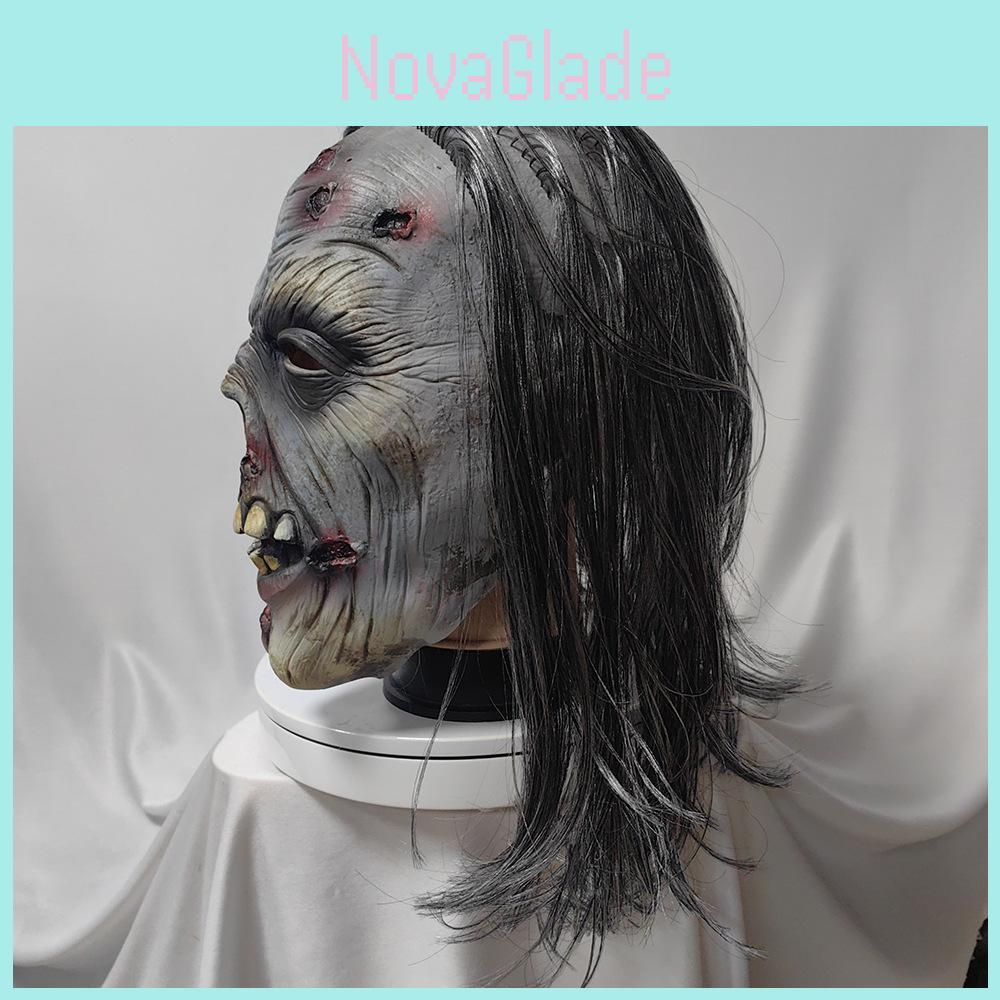 Horror Latex Zombie Mask With White Hair For Halloween Costume And Haunted House Decor