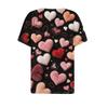 Women's Fashion Casual V,Neck Short,Sleeve T,Shirt With Decorative Buttons And Valentine's Day Print Top