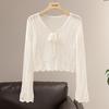 Women's Lightweight V-Neck Lace-Up Hollow Knit Cardigan