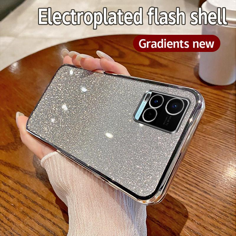 Für Vivo Y33S Hülle Vivo Y33t Y21 Y21S Y21A Y21T Y21E Handyhülle Glänzend Glitzer Beschichtung Silikon Kameralinsen Weiche Rückseite
