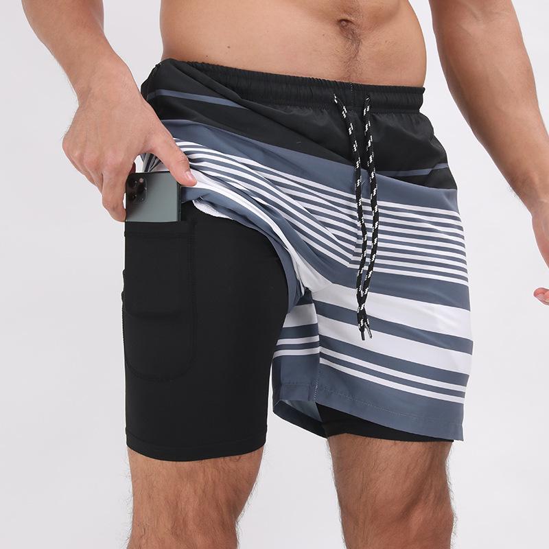 Crazy Muscle Summer Men's Printed Double Layer Plus Size Beach Shorts