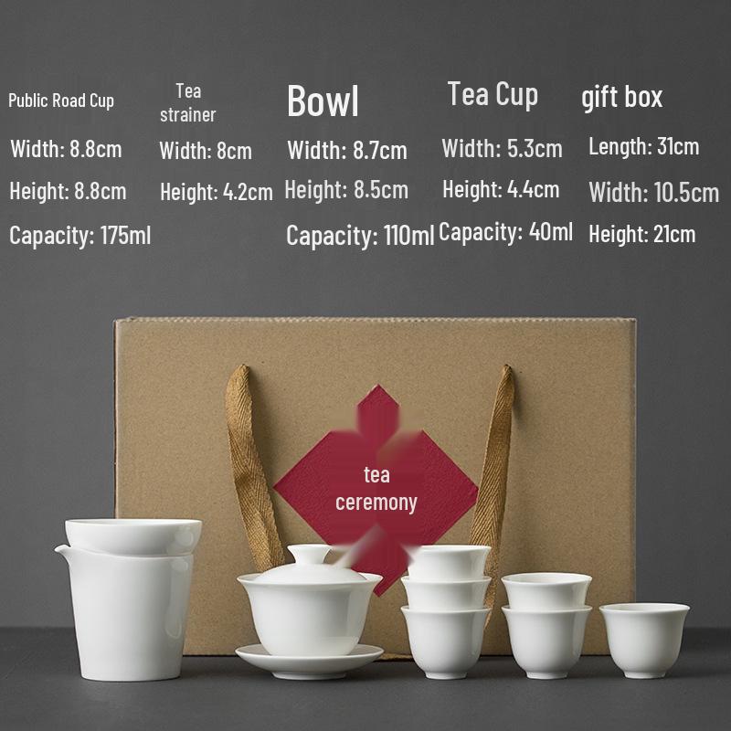 Dehua White Porcelain Kung Fu Tea Set with Teacups and Gift Box Customization 9-Piece Tea Gift Set