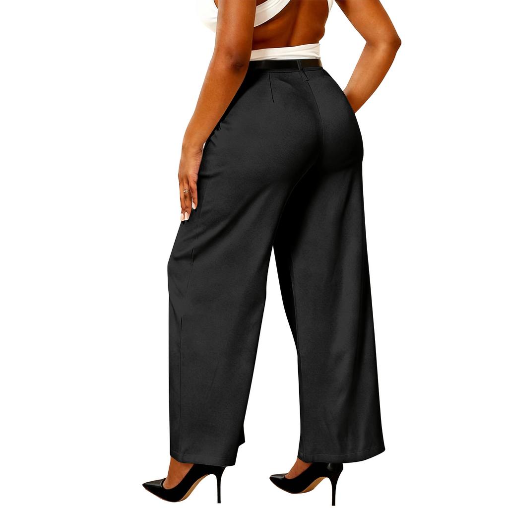 Women's Wide-leg Trousers, High-waisted Straight-leg Business  Trousers, Long Trousers With Belt