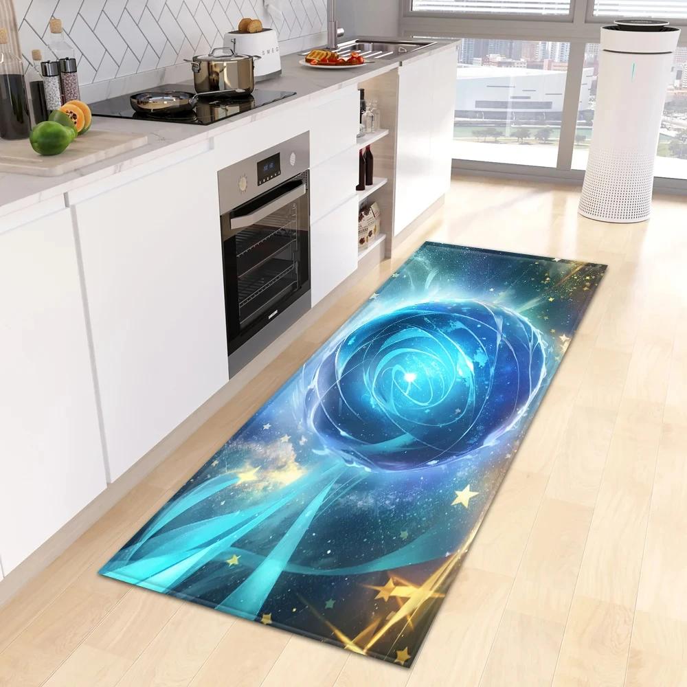 Starry Sky 3D Kitchen Rug Home Living Room Bedroom Balcony Floor Decor Carpet House Hallway Entrance Door Bath Non-Slip Foot Mat