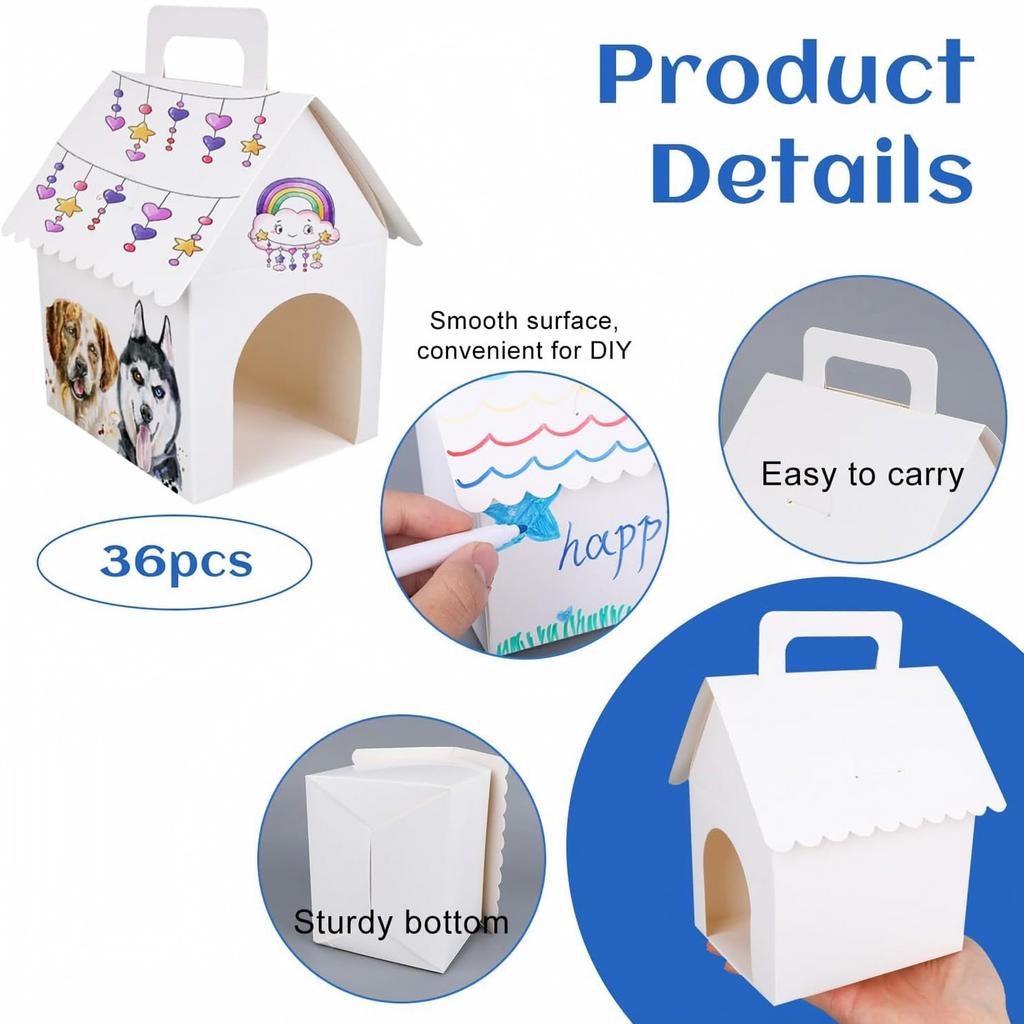Dog House-Shaped Cardboard Box Set, DIY Paintable Dog Adoption Party Gift Boxes