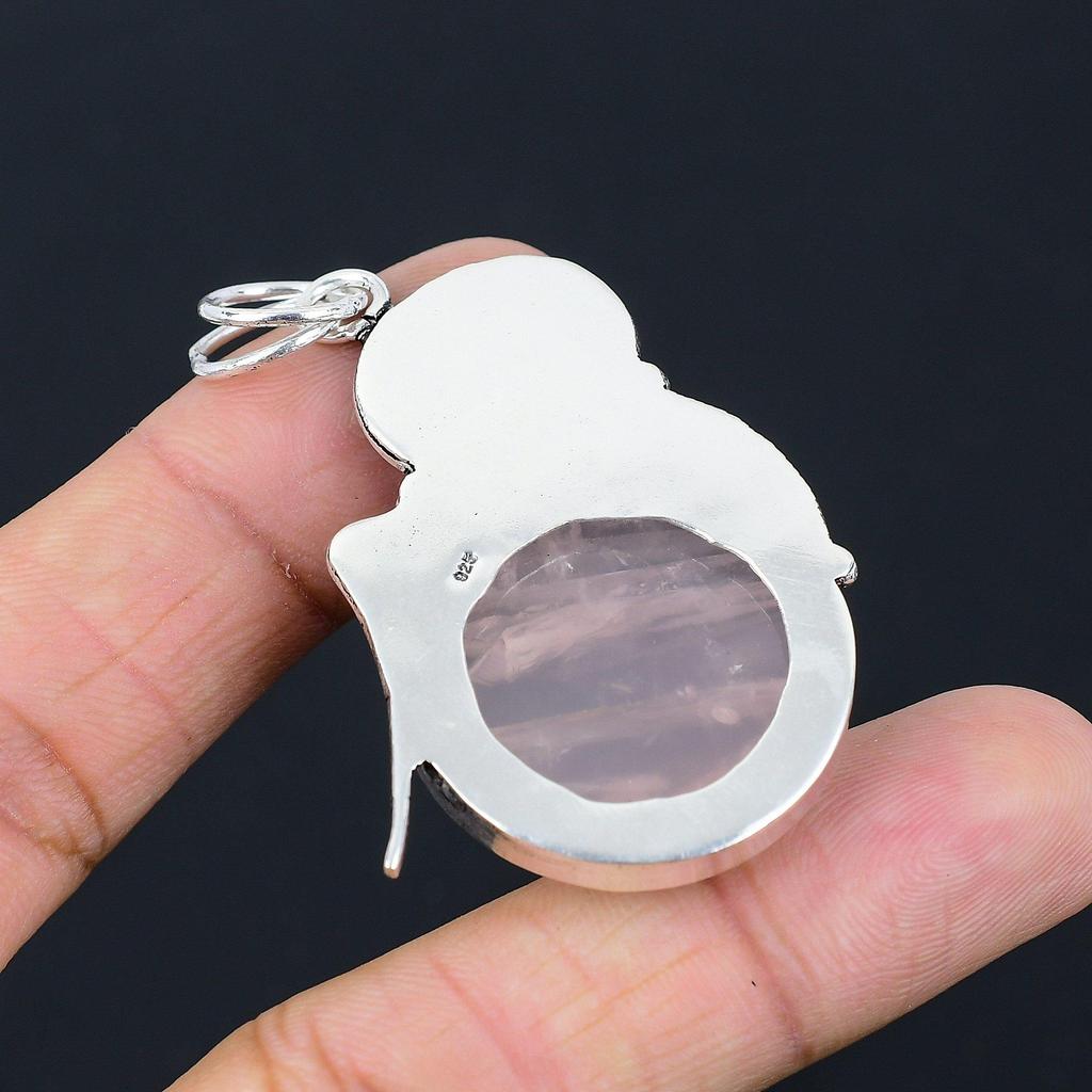 Friendship Day Sale Sterling Silver Natural Rose Quartz Wife Engagement Pendant