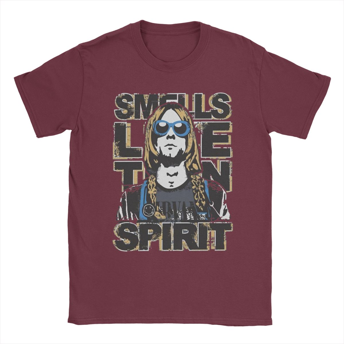 

Нова футболка Kurt Cobain Smells Like Spirit для чоловіків з круглим вирізом, 100% бавовняна футболка, футболки з коротким рукавом, одяг великих розмірів XXXXXL бордовий