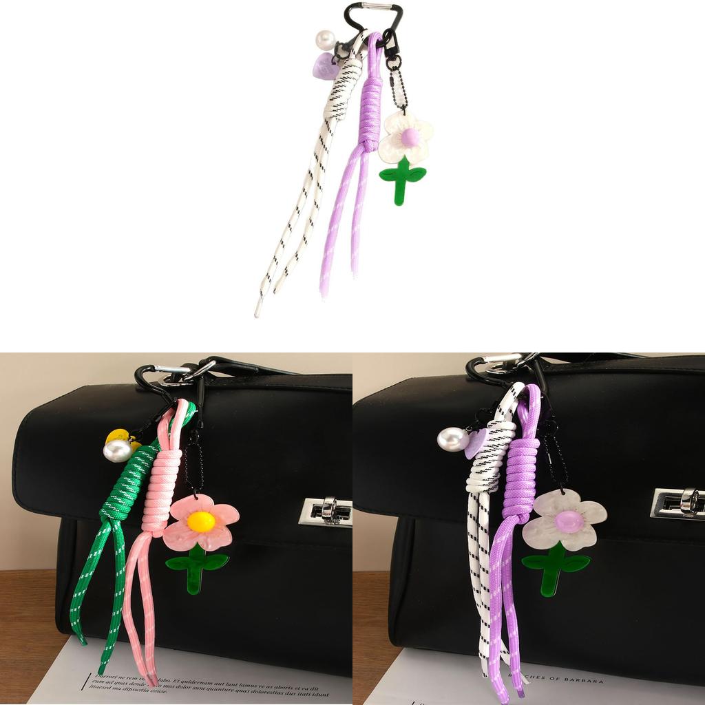 Portachiavi a Fiore Colorato Acrilico Carino Miu Ciondolo per Borsa con Cuore e Perla per la Primavera