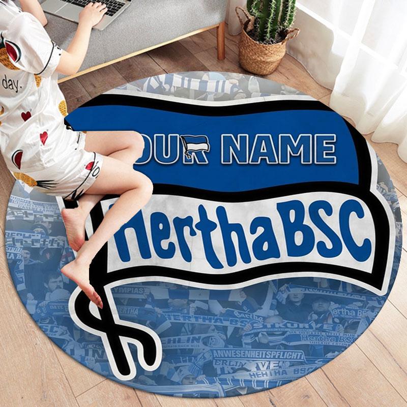 Hertha BSC Custom Name Round Area Rug,Carpet Rug for Living Room Bedroom Sofa Playroom Decor,Non-slip Floor Mat