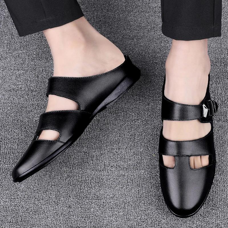 Summer 2025 New Fashion Genuine Leather Casual Men Sandals Fashion Men's Slippers Soft Non-Slip Comfortable Outdoor Sandalias