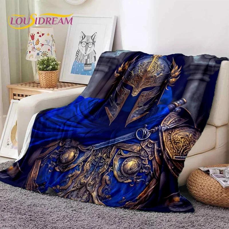 Chevalier Templier Croisé Dessin Animé Couverture Douce en Flanelle pour Lits Chambre Canapé Pique-nique, Couverture Jetée pour Couvrir Cadeau Extérieur