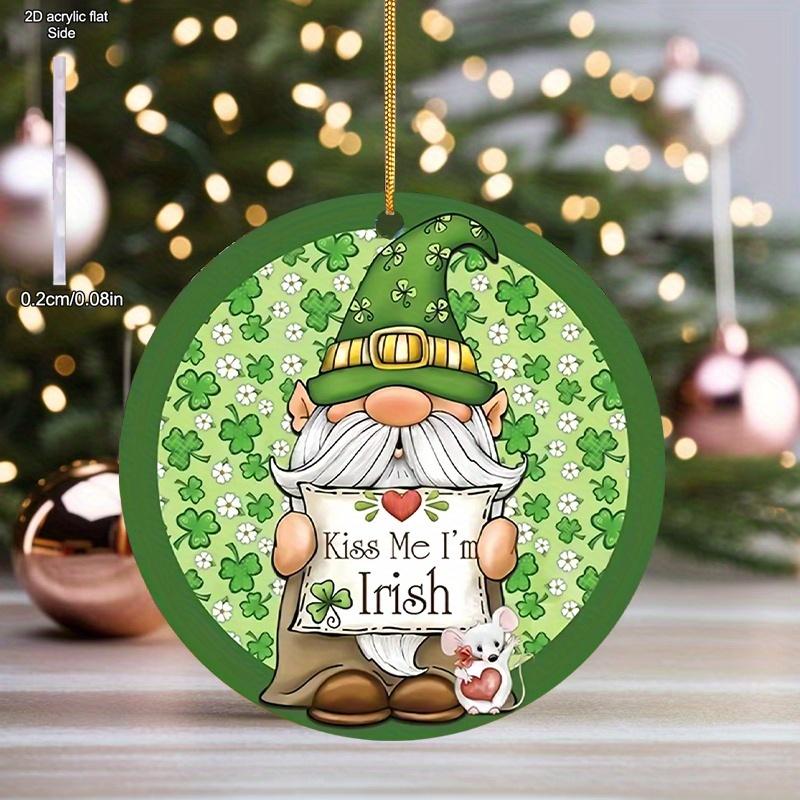 2D Flat Acrylic Ornamen Sign, Adorable Gnome with Shamrock & "Kiss Me I'm Irish" Sign, St. Patrick's Day Acrylic Hanging Ornament - Vibrant Green