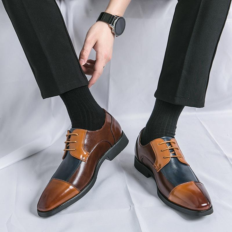 Fashion Men Retro Formal Shoes Summer PU Lace Up Office Business Derby Shoes British Splicing High-quality Shoes Size 38-48 Men Shoes