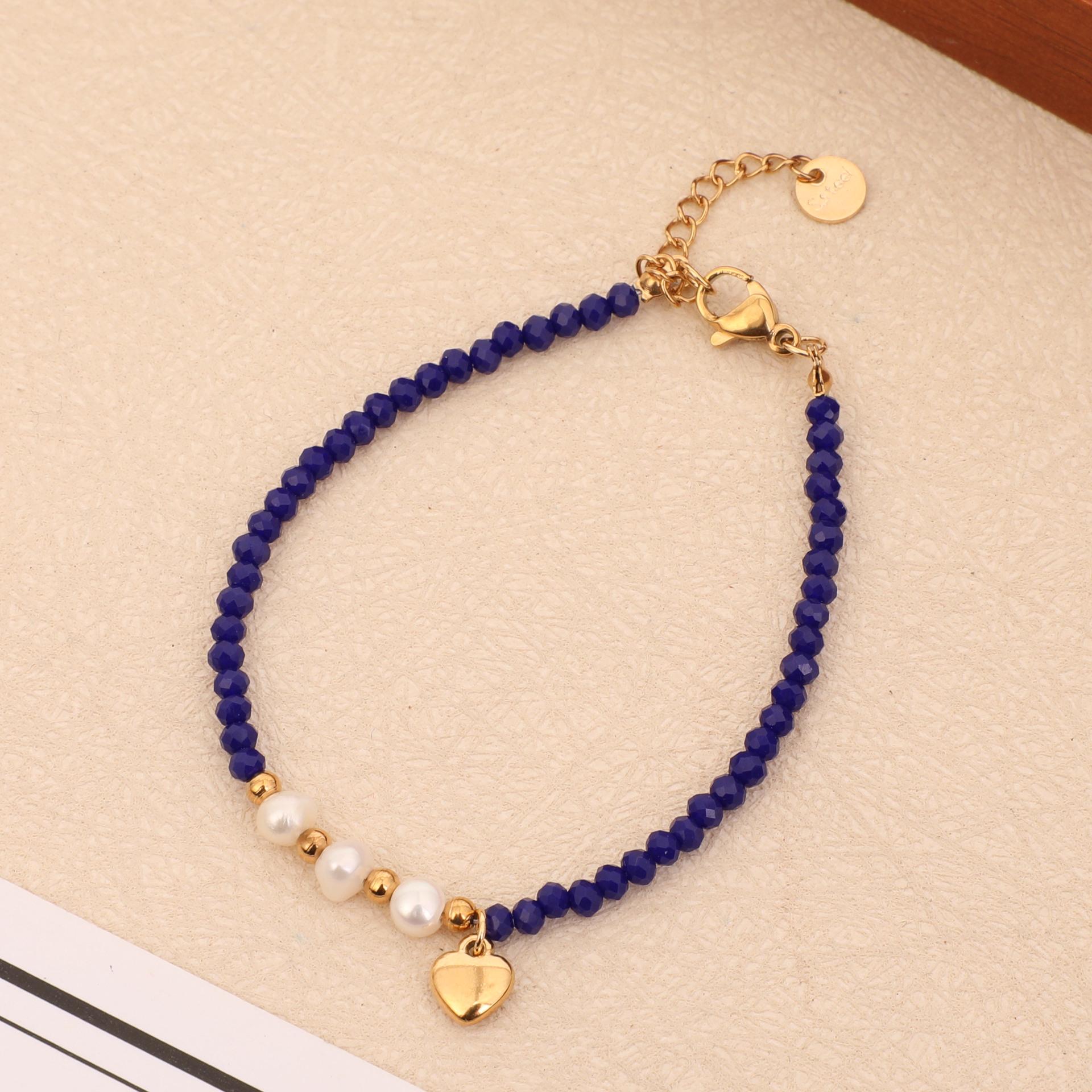 Богемный стиль Браслет-сердце из хрусталя и жемчуга - Сочетаемый браслет из нержавеющей стали