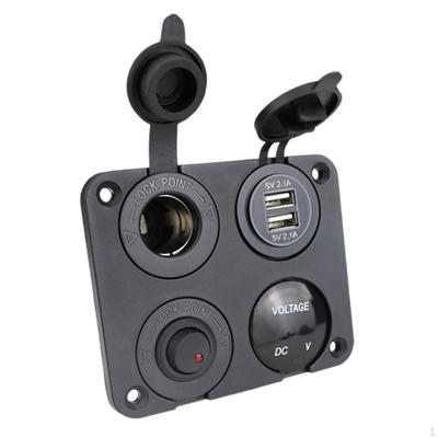 4 i 1 Ladekontaktpanel LED Voltmeter 12V 4.2A for Bobil Marine Båt