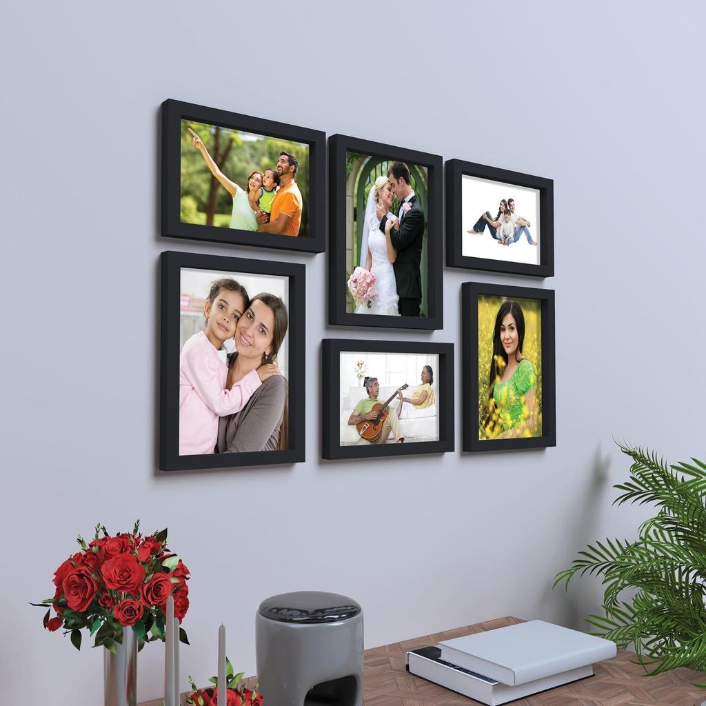 Collage Photo Frames (Set of 6, Wall Hanging),Black, Engineered Wood