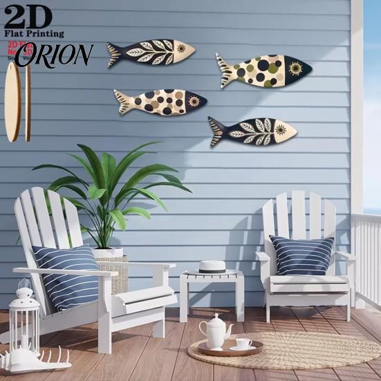 Indoor Outdoor Wall Decor 4Pcs Wooden Fish Decor, Rustic Farmhouse Ocean Art, Vintage Beach Style Decoration Nautical Coastal Theme for Home