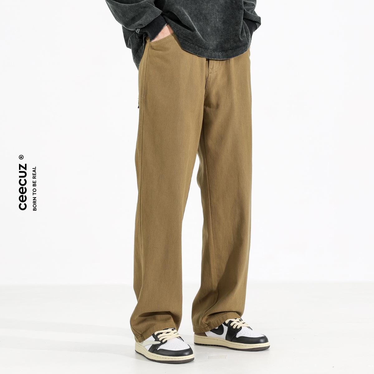 

Ceecuz Мужские Тяжелые Свободные Прямые Брюки: Японская ретро выстиранная поношенная рабочая одежда на весну и осень 34