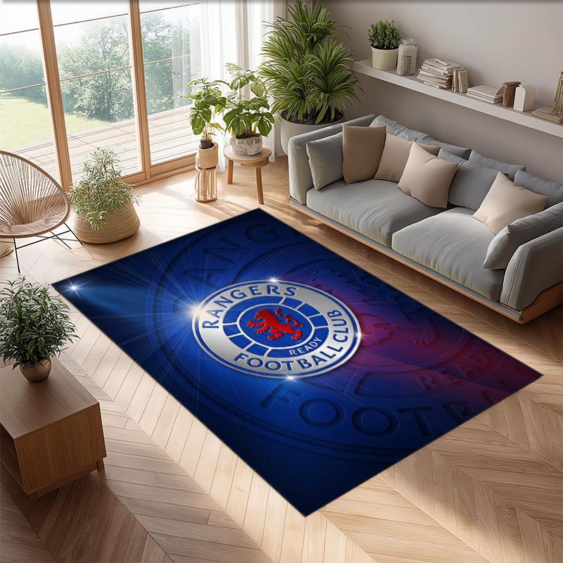 Tappeto Morbido per Area Calcio Rangers FC con Motivo Calcio, Antiscivolo, Tappeto per Pavimento Interno, Tappetino Decorazione Sportiva per Camera da Letto
