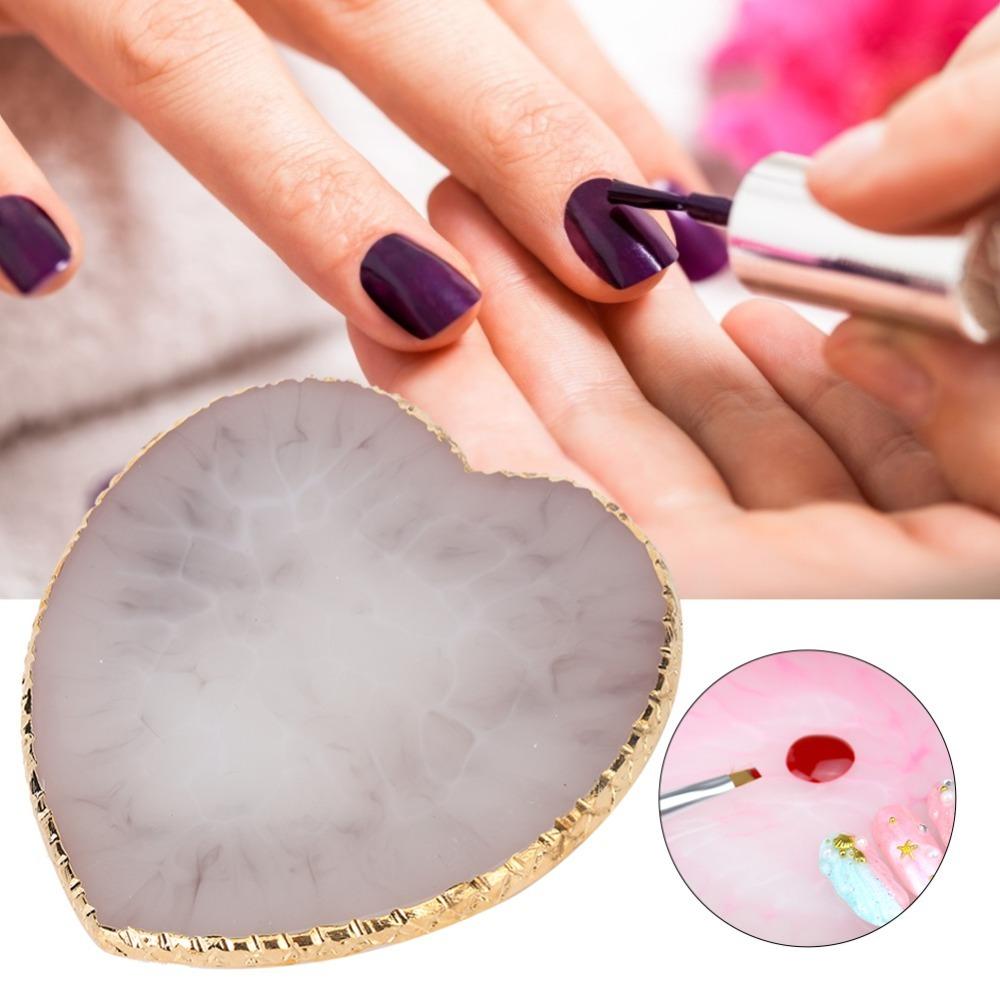 Heart Shaped Resin Nail Plate Gold Edge Color Mixing Plate Delicate Painting Tray Home Use серый