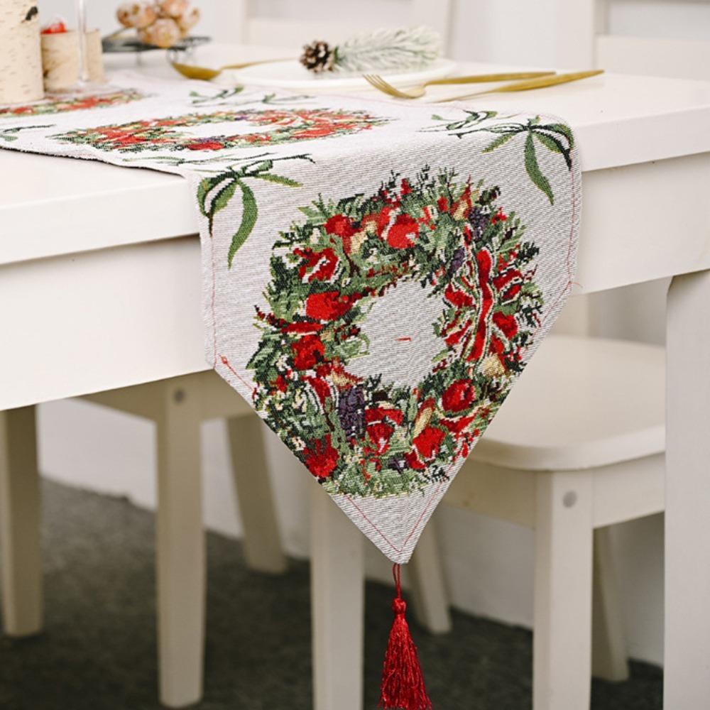Snowman Themed Christmas Table Runner Cotton Tablecloth Holiday Dining Decor