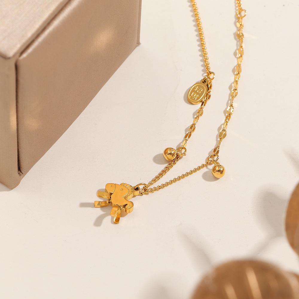 Luxury Titanium Steel Rocking Horse Pendant Necklace - Attract Wealth, Colorfast & Versatile Jewelry for Women